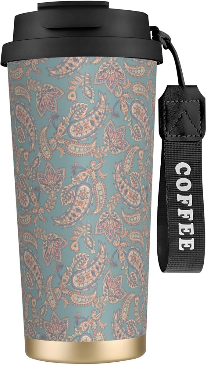 Asian Elements Paisley for Travel Coffee Mug 100% Leakproof 316 Stainless Steel Vacuum Insulated Tumbler with Lid and Straw for Water, Iced Tea or Coffee, Smoothie and More
