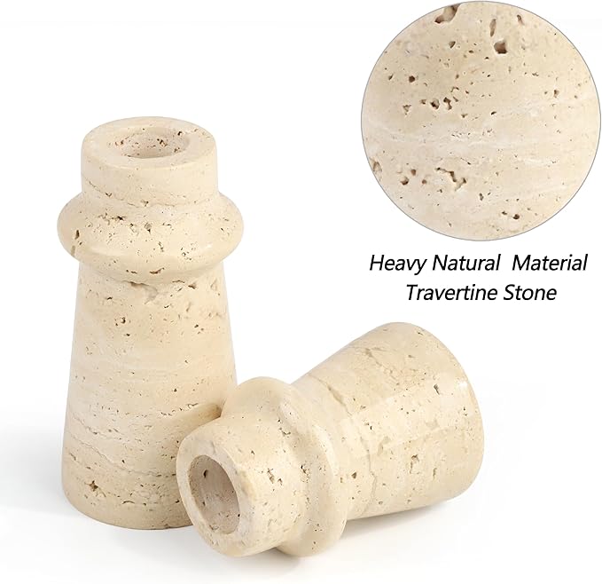 Vixdonos Natural Stone Candle Holder Set of 2 Taper Candle Candlestick Mantle Candle Stand for Home Decor,Wedding,Party and Table Centerpieces(White)