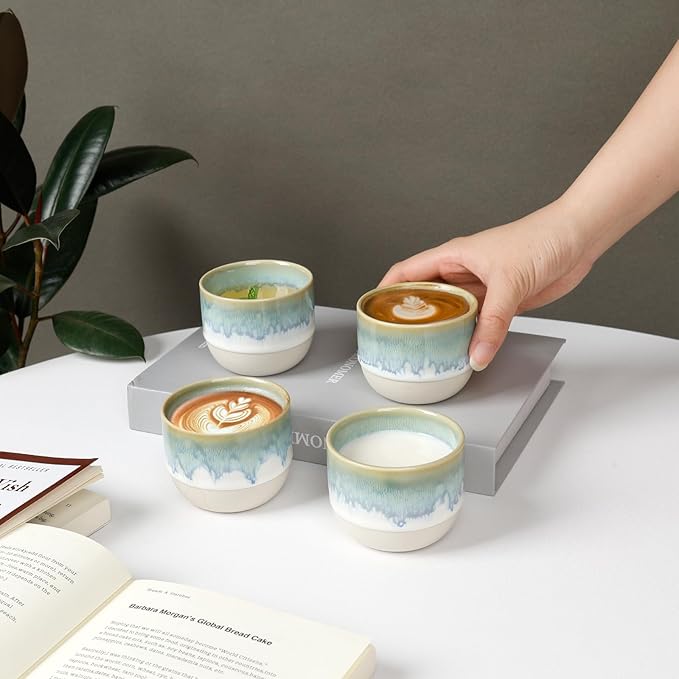 Ceramic Espresso Cups Set, Espresso Coffee Mugs, Special Glazed Demitasse Cups Expresso Coffee Cup for Espresso Machine (Light Green Gradient)