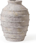 Kokrose Terracotta Vase, White Grey Rustic Farmhouse Decor, Vintage Large Pottery Clay Vase, Ceramic Flower Vases for Centerpieces, Table Top Fireplace Mantel Decor