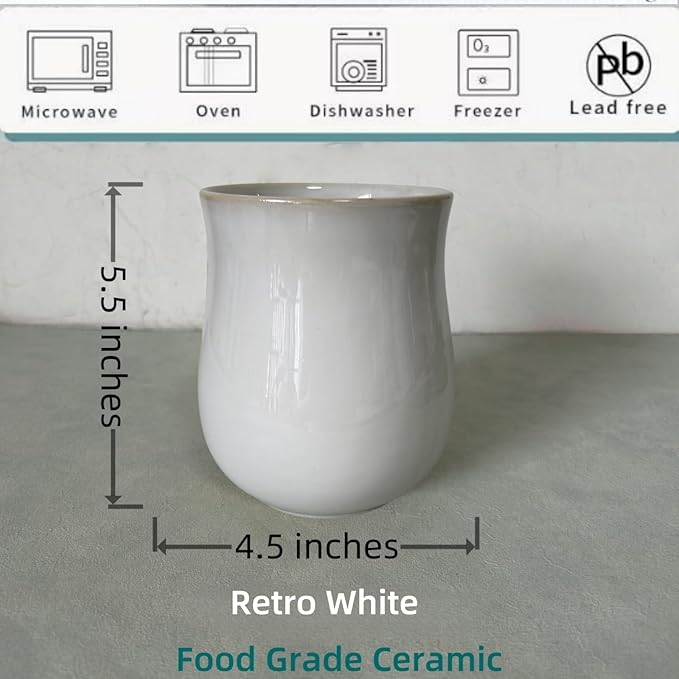 Short Kitchen Utensil Holder for Kitchen Counter, Ceramic Small Utensil Crock & Vase & Holder for Cutlery Spatula Brush Silverware Cooking Utensil Holder (Retro White)