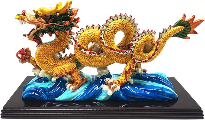 FUNSXBUG 11 Inch Large Chinese Feng Shui Dragon Statue Sculpture Figurines Feng Shui Decor Home Office Decoration Tabletop Decor Ornaments Good Lucky Gifts