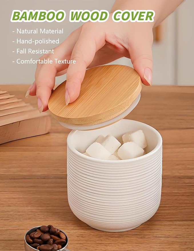 Ceramic Canister Set with Airtight Seal Lid, Kitchen Canisters for Countertop, White Canisters Sets for Flour, Coffee, Bean, Sugar, Tea, Spices and More, Home Decor (Set of 3)