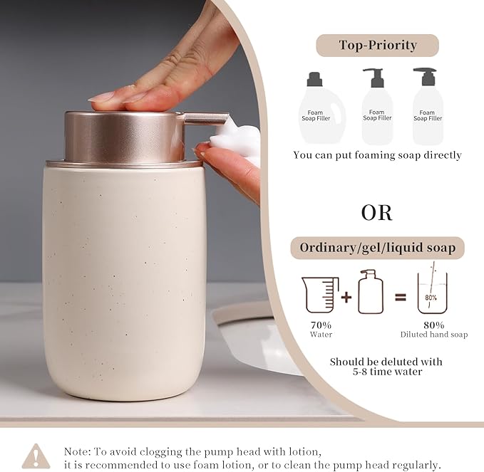 BosilunLife Apricot Bathroom Accessories Set - Ceramic Bathroom Accessories Sets Complete Foaming Soap Dispenser and Toothbrush Holder Set, Soap Dish, Qtip & Cotton Ball Holder Modern Bathroom Set