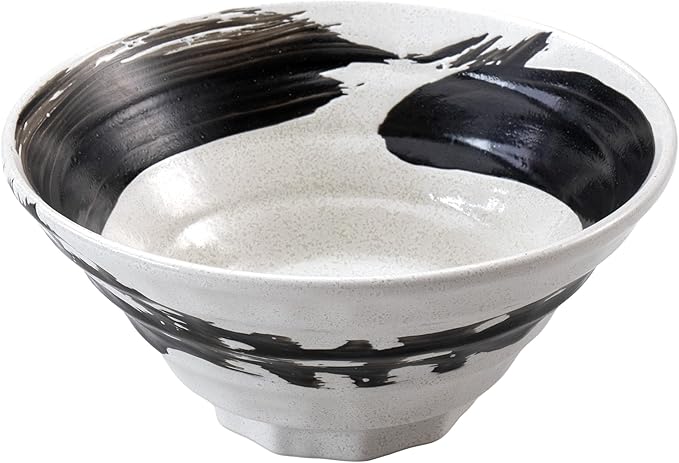 Artisan One-Stroke Noodle Bowl - Handmade Japanese Ceramic Ramen & Udon Bowl, White