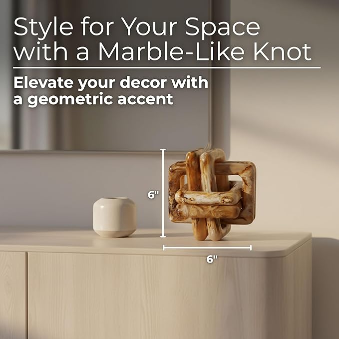 Sculpture for Home Decor and Bathroom Decor - Marble Knot Ornaments for Shelf Accents, Room Styling, and Office Design - Modern Statues Living Room Decor or Coffee Table Display - 6", Tan