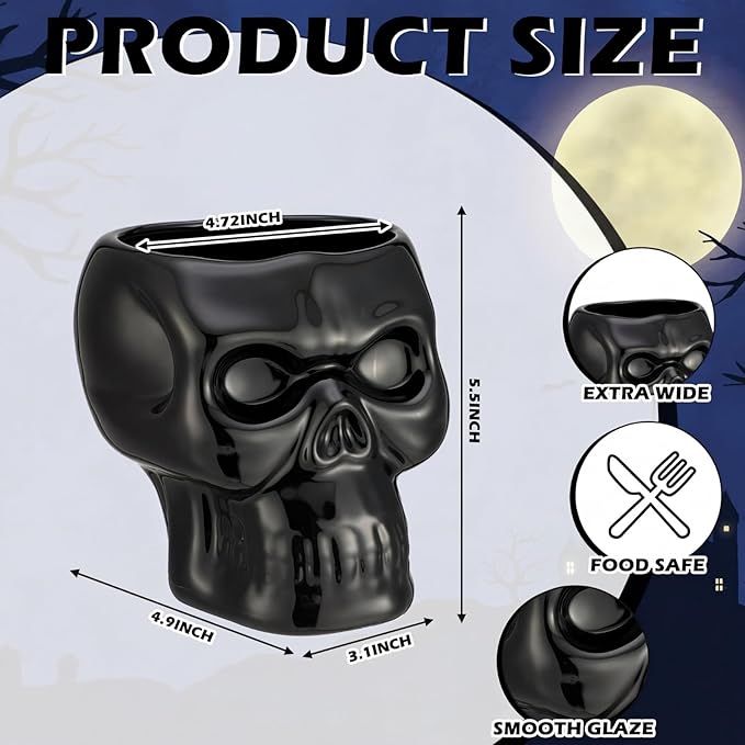 Yungyan Ceramic Skull Utensil Holder for Kitchen, Gothic Kitchen Accessories, Large Capacity Skull Skeleton Storage Pen Holder for Vanity Desk Bathroom Office Halloween Scary Party Decoration