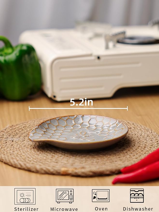 GDCZ Ceramic Dessert Plates, 5.2 Inch Mini Dinner Plates, Dinner Dishes for Cake, Waffle, Snacks Side, Microwave, Oven and Dishwasher Safe, Set of 2 (Grey)