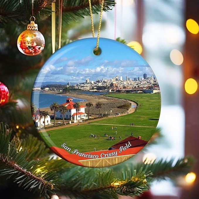 California San Francisco Field USA America Christmas Ornaments Ceramic Round Hanging Pendant Xmas Decor City Travel Souvenirs 3" Porcelain Double Sided
