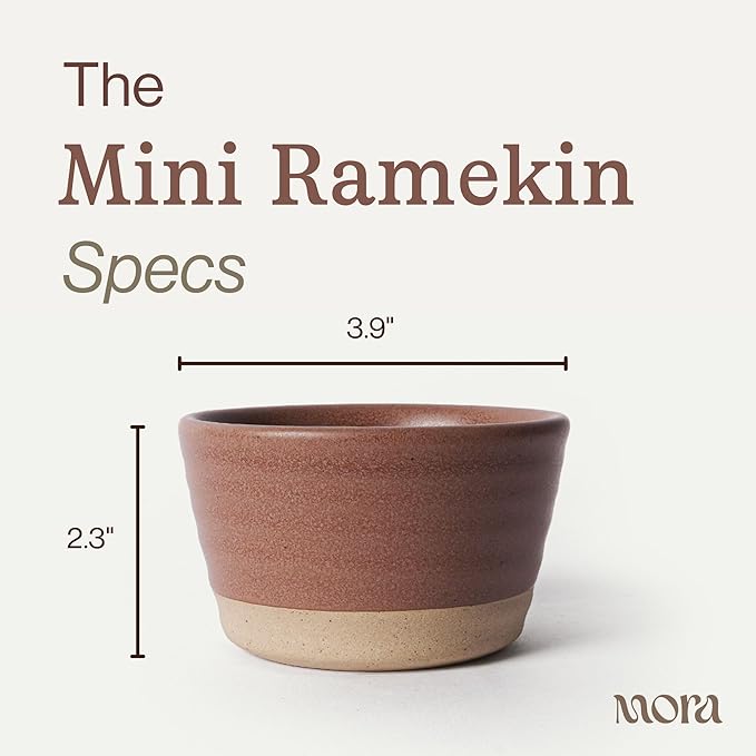 Mora Mini Ramekins Set of 4, 8oz Ceramic Pottery Baking Dishes - Microwave, Oven and Dishwasher Safe - Terracotta