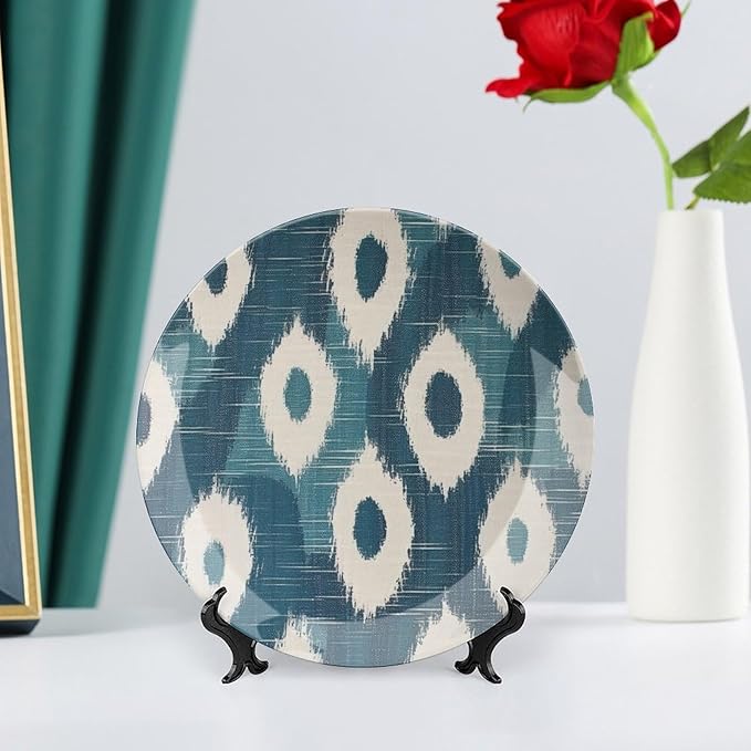 Blue Ikat Decorative Plate for Display Household Wedding Supplies Festival Club Holiday Party Decorations Personalized Gifts for Men Women Birthday, 6", 7", 9", 10"