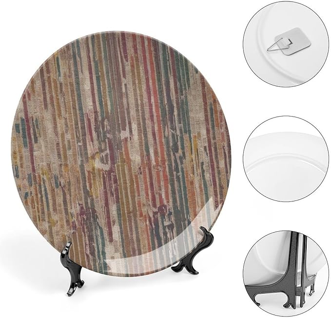 Christmas Plates Ceramic for Display Rainbow Stripes Abstract Display Wedding Supplies Chinese Plates with Display Stand Customize Gifts for Men Women, 6", 7", 8", 10"