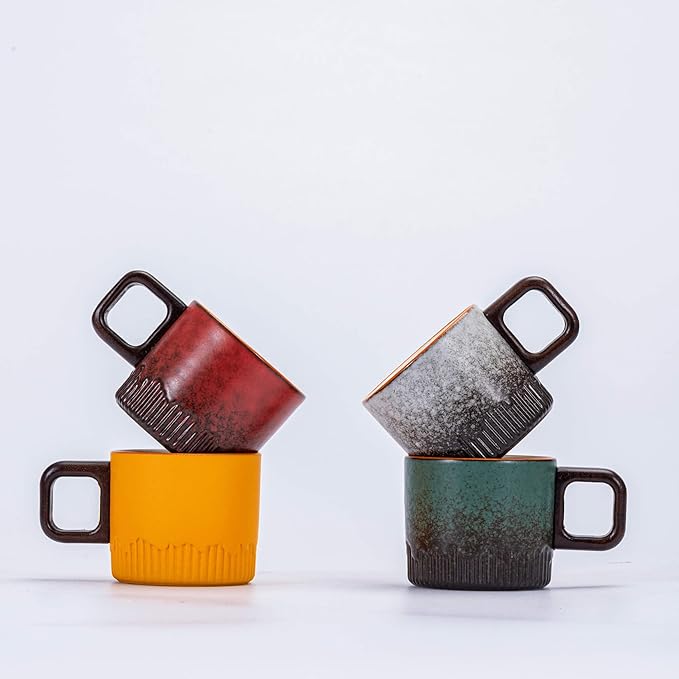 Espresso Cups Set of 2, 2 oz Ceramic Espresso Cups, Demitasse Cups for Tea or Coffee (Gray)