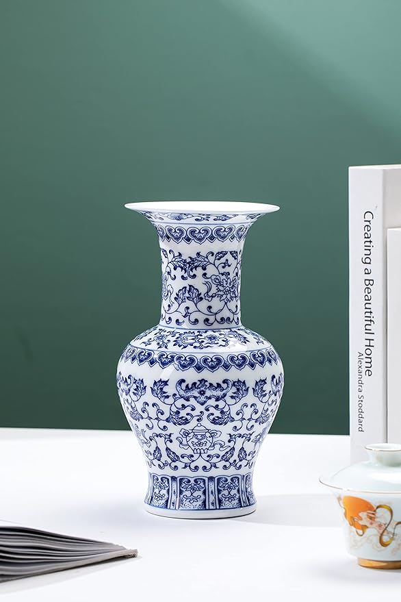 Blue and White Vase, Blue Vase, Chinoiserie Vase, Blue and White Ginger Jar Vase for Home Decor, Blue and White Porcelain Decor,10 "H
