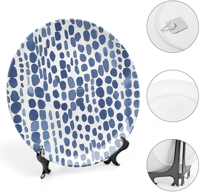 Fashion Plates Blue And White Polka Dots Personalized Decor for Housewarming Gifts Office Household Kitchen Chinese Plates 1 Plate with 1 Display Stand, Multi Sizes by Choosing, Gifts for Men Women