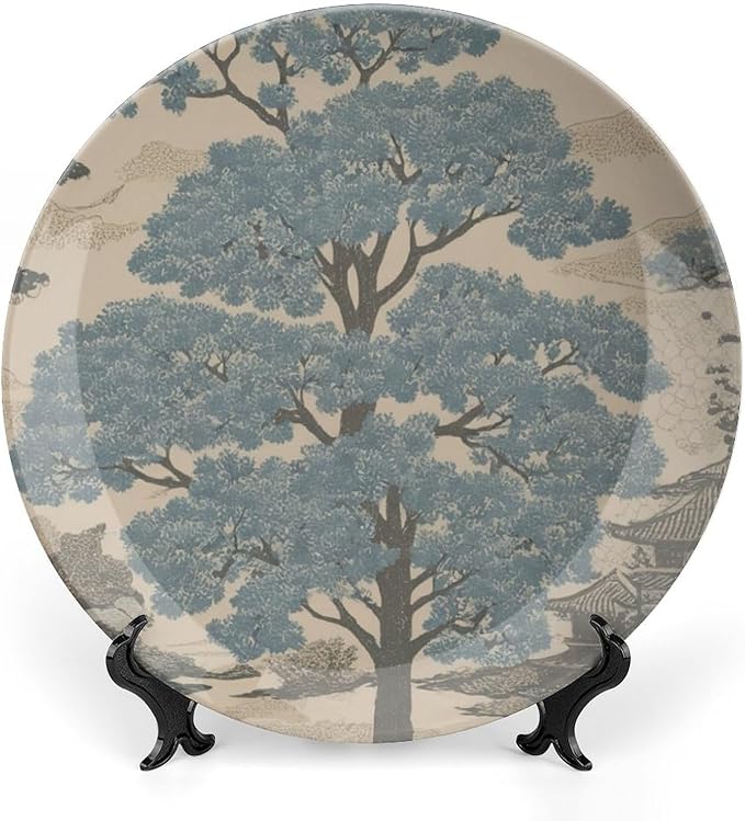 Chinoiserie Tree Vintage Plates for Display Indigo Asian Scenic Wedding Home Supplies Kitchen Club Holiday Party Decorations Personalized Gifts for Men Women Halloween, 6", 7", 9", 10"