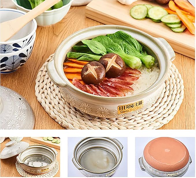 clay pot cooking Japanese Sakura Ceramic Hot Pot Casserole Earthenware Clay Pot - Retro Japanese Style Ceramic Stew Pot Clay Casserole Household Easy To Clean,0.9l