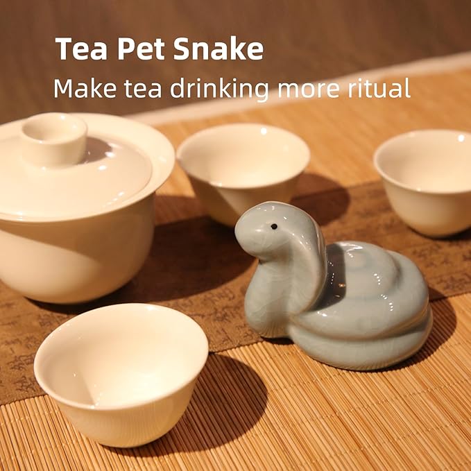12 Chinese Zodiac Tea Pet, Unique Crackle Ru Porcelain, Traditional Chinese Cultural Tea Accessory, Asian Home & Office Decor, Gift for Tea Lovers & Anniversaries (Snake 1pc)