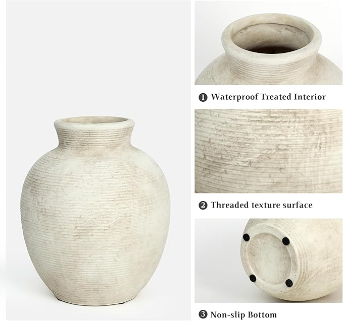 Ceramic Flower Vase Home Decor - 7.4 Inch Vintage Ceramic Vase Large Vases for Decor Living Room Large Ceramic Vase for Dining Room Bathroom Indoor and Outdoor Decoration