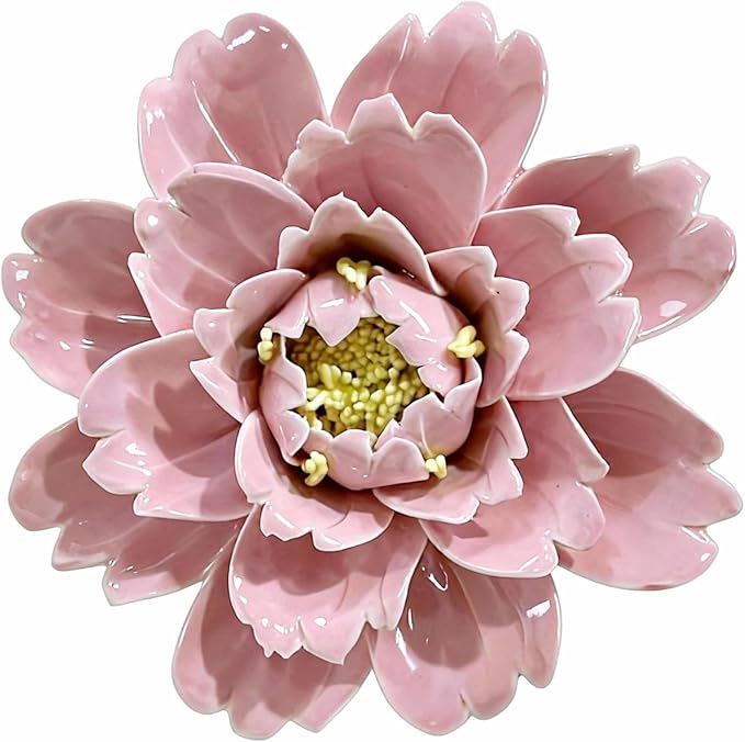 CEUYGT Handmade Ceramic Wall Flower Decor - Peony Home Wall Art, Perfect for Living Room, Bedroom, or Office Decoration Pink Peony 4.72"(Large)