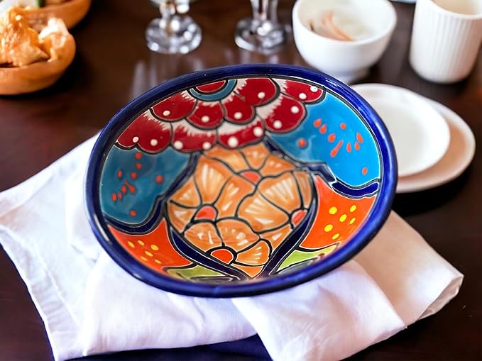 Handmade Talavera Mexican Pottery Salsa Bowl - Unique Oval Design - 6x5x2.5 Inches