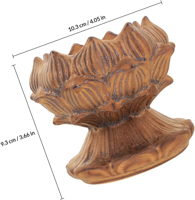 Vintage Lotus Ceramic Candlestick Holder Rust Color Buddhist Candle Holder for Home Decor Asian Style