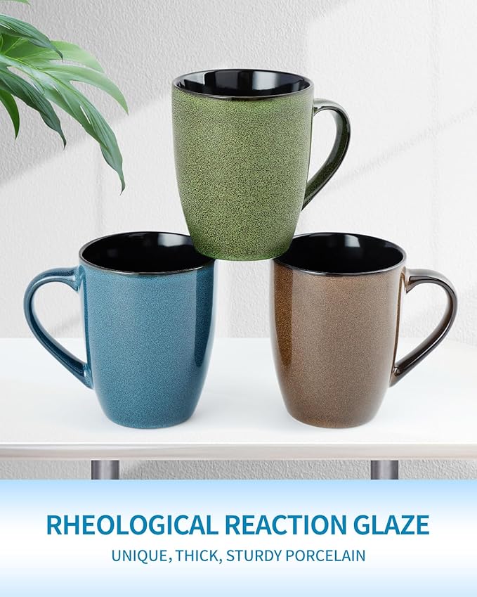 Ceramic Mugs 12oz,Large Ceramic Coffee Cups for Men, Women, Dad, Mom, Modern Coffee Mugs With Handle For Tea,Latte,Cappuccino,Cocoa. (Green 1 Pack)