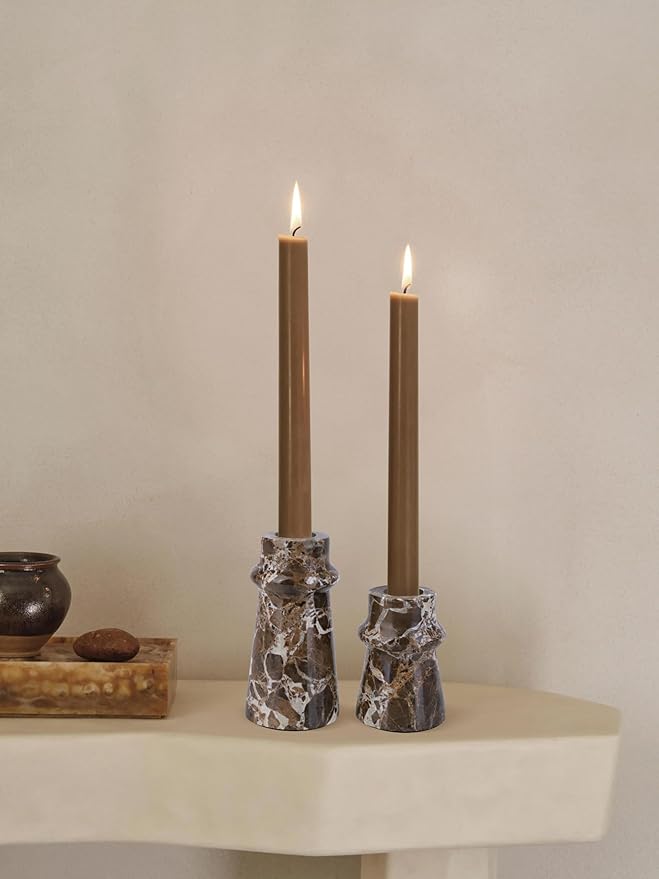 Vixdonos Marble Candle Holder Set of 2 Taper Candle Candlestick Mantle Candle Stand for Home Decor,Wedding,Party and Table Centerpieces(Brown)