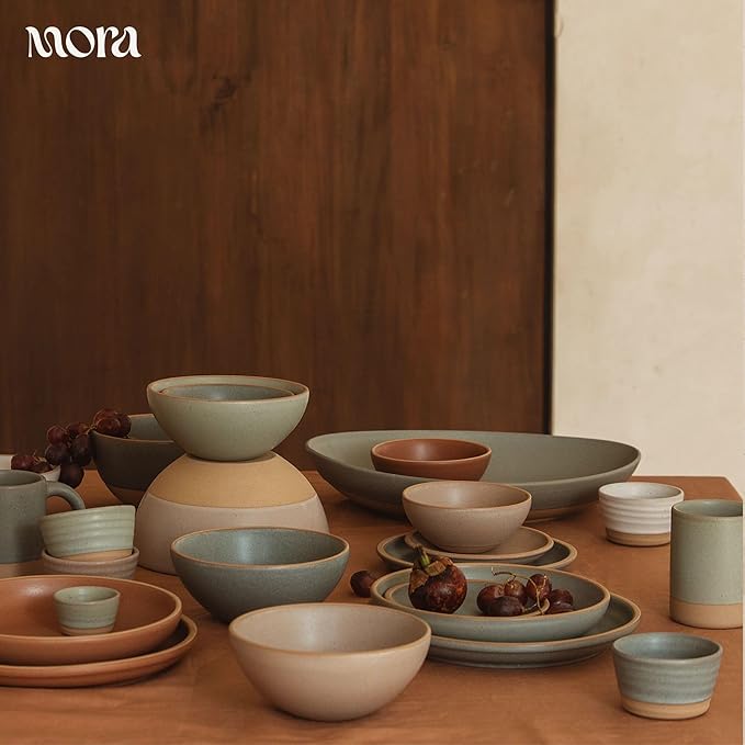 Mora Micro Ramekins Set of 4, 6oz Ceramic Pottery Baking Dishes - Microwave, Oven and Dishwasher Safe - Peppercorn