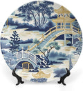Vintage Plates Blue And White Chinoiserie Pagoda Ming Toile Asian Custom Decor for Display Farmhouse Home Art Decoration Ceramic Salad Plates Including Bracket And Special Hook, Gifts for Men Women