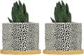 Leopard Print Planters Ceramic African Animal Stripe Round Plant Pot with Drainage Holes and Bamboo Tray Pot for Home Office Desk Garden