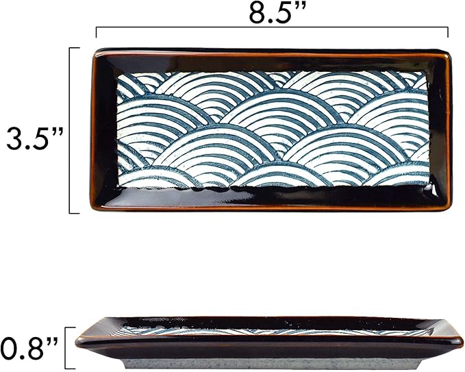 Artcome 8 Piece Japanese Style Ceramic Sushi Plate Dinnerware Set for Wedding Housewarming - 2 Sushi Plates, 2 Sauce Dishes, 2 Pairs of Chopsticks, 2 Chopsticks Holders
