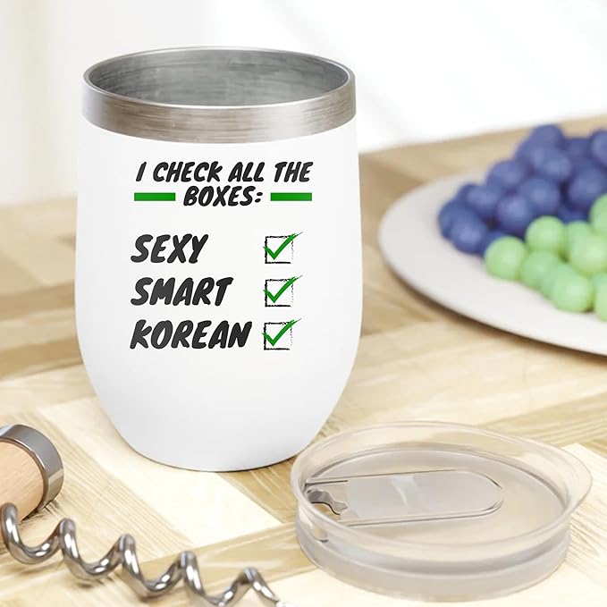 Sexy Smart Korean White Ceramic Asian Coffee & Tea Gift Mug or Korea Cup - 12oz Wine Tumbler White