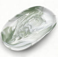 Soap Dish, Ceramic Soap Dish with Marble PatternShower, Soap Saver Tray for Bathroom, Kitchen Sink & Vanity, Multi-Use Holder for Jewelry, Rings, Keys (1 Pack, Green-White)