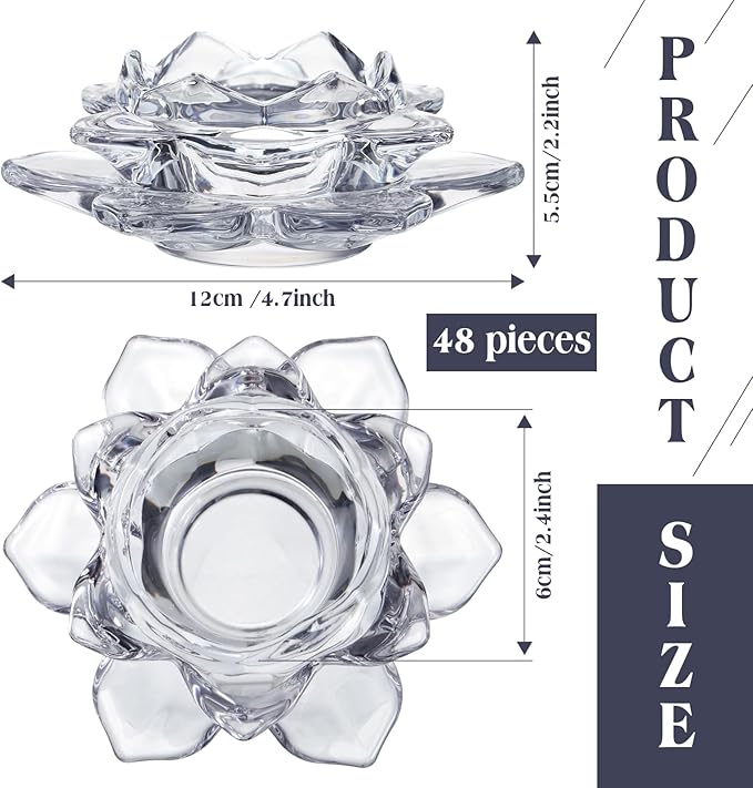 meekoo 48 Pcs Crystal Glass Lotus Candle Holders Lotus Crystal Tealight Candle Holders for Christmas Home Decor Wedding Party