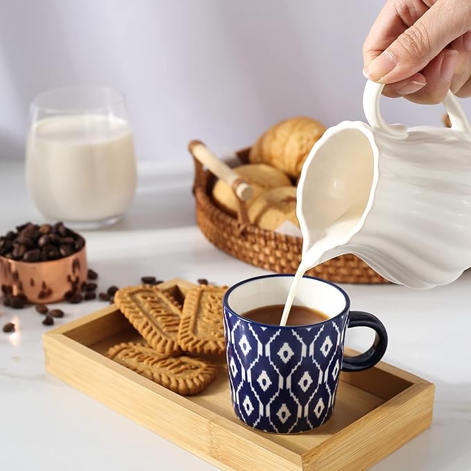 Selamica Ceramic 3.5 Oz Espresso Cups, Espresso Mugs 2.5 Inch Demitasse Cups, Mini Coffee Cups for Latte Mocha Lungo Tea, Set of 4, Vintage Blue