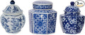 A&B Home 5" Decorative Porcelain Jars Set of 3 Glazed Hand Painted Blue White Ceramic Vase with Lid Centerpiece Ginger Jar Asian Décor