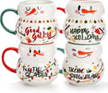 4 Pack Christmas Mugs Set, 15oz Ceramic Snowman Coffee Cup, Stackable Holiday Xmas Tea Mug for Hot Cocoa Cold Water Milk, Housewarming Gift Home Decor, Dishwasher Microwave Safe(4 Styles)