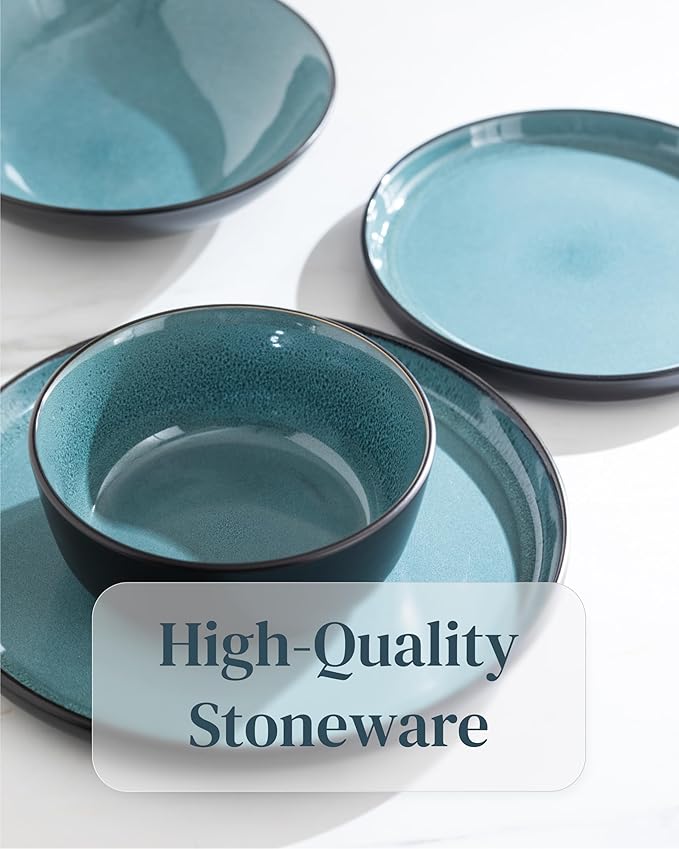 Stoneware small dinner plates set 2 pcs – 7.5" dark petrol blue ceramic salad & dessert plates – Dishwasher and microwave safe – Stylish plates set – Dinner service