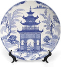 Chinoiserie Blue Asian Pagoda Plates Ceramic of 6", 7", 9", 10", Custom Ceramic Dinner Plates, Farmhouse Table Decorations Display, with Display Stand And Hook Up