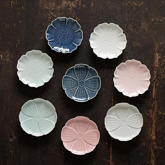 Gaolinci Zen Ceramic Lotus Shaped Appetizer and Dessert Plates (Set of 4)