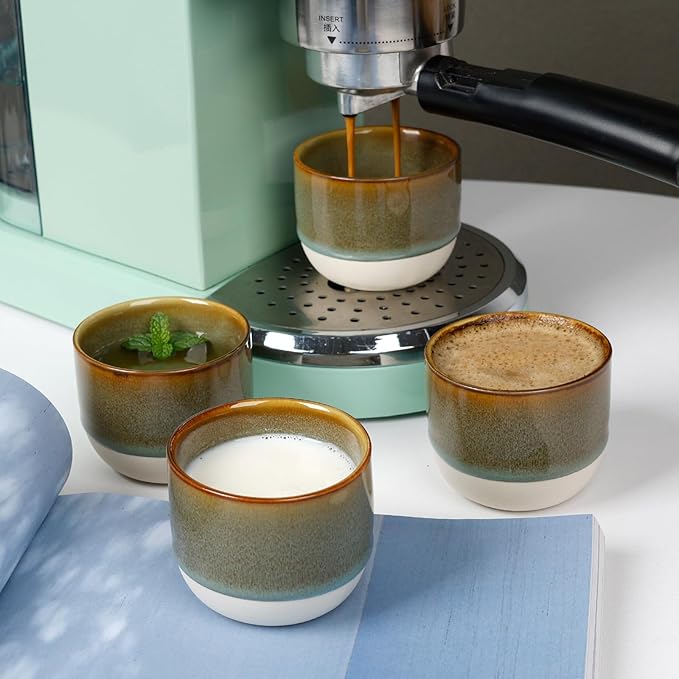 Ceramic Espresso Cups Set, Espresso Coffee Mugs, Special Glazed Demitasse Cups Expresso Coffee Cup for Espresso Machine (Kiln-Fired Blue)