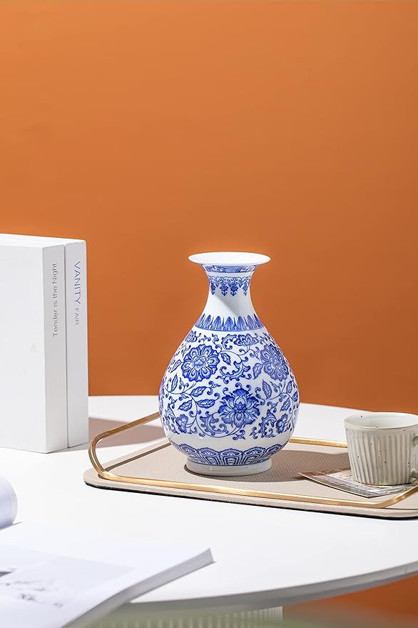 Blue Porcelain Vase, Blue and White Ginger Jar, Handmade Chinoiserie Vase, 8.7'' H