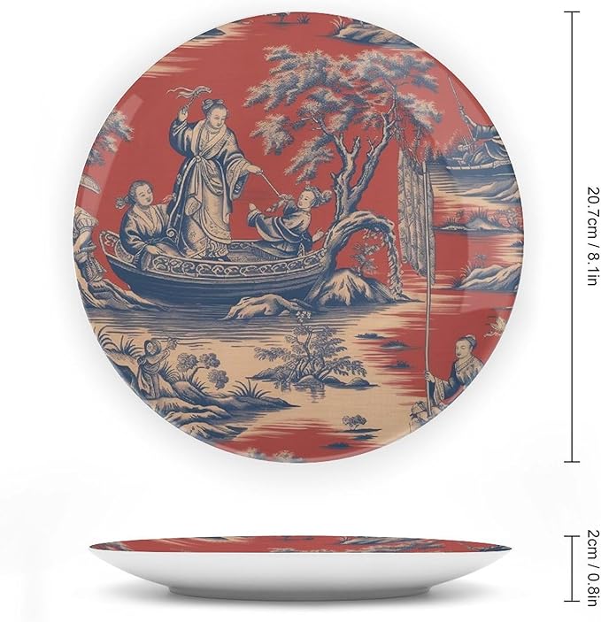 Cheng Toile Dynasty Red Chinoiserie Decorative Plate for Display Festival Table Supplies Wedding Farmhouse Holiday Party Decorations Customize Gifts for Men Women Wedding, 6", 7", 9", 10"