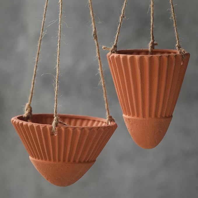 Hanging Planters for Indoor Plants,Terracotta Hanging Planter,Ceramic Plant Pots,Hanging Basket, Planters for Outdoor Plants,Set of 2 Flower Pots, Terracotta Color