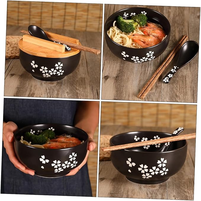 Mobestech 1 Set Ceramic Noodle Bowl with Lid Japanese Style Soup Bowl for Kitchen Tableware for Serving Noodles Salads and More Easy to Clean