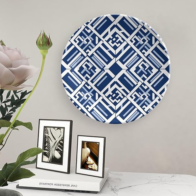 Navy Blue Geometric China Plates for Display Club Table Supplies Wall Display Holiday Party Decorations Custom Gifts for Men Women Halloween, 6", 7", 9", 10"