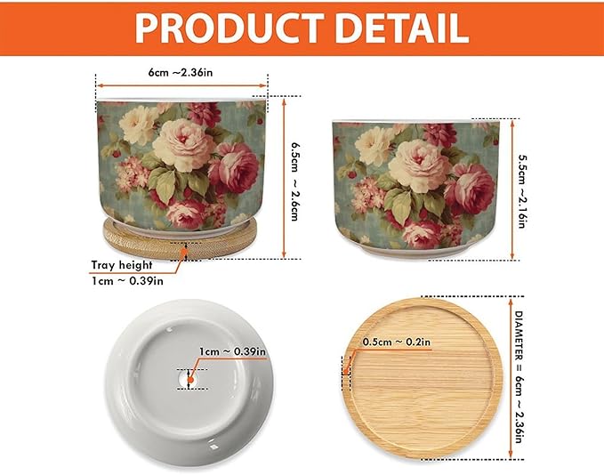 Set of 1 Cottage Chic Antique Pink Flower Small Succulents Pots Pink Cabbage Roses Romantic Planters Ceramics with Drainage Holes Chinoiserie Asian Cactus Planter for Indoor