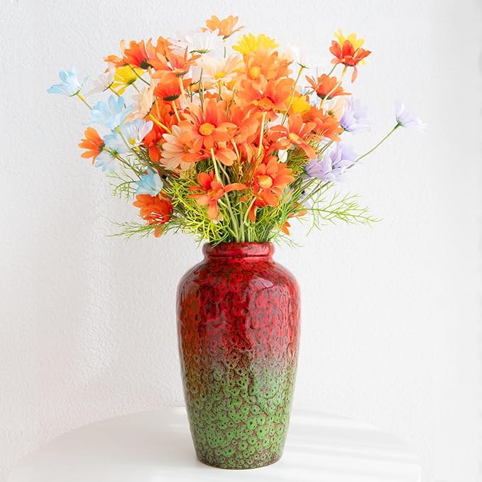 Unique Ceramic Flower Vase, Modern Home Decor for Living Room, Tables, Shelves & Enterways,11Inch Tall Red Green Vase Gift for Housewarming, Wedding, Birthday