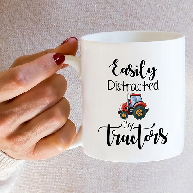 Retreez Funny Mug For Farmers - Easily Distracted by Tractors Mug - 11 Oz Ceramic Coffee or Tea Cup - Hilarious, Farming, Birthday Gift for Tractor Lovers, Country Life Fans, Father, Friends, Coworker